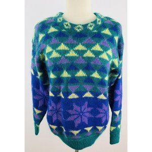 Vintage Gallagher Women's M Mohair Sweater Snowflake Geometric Ski Winter